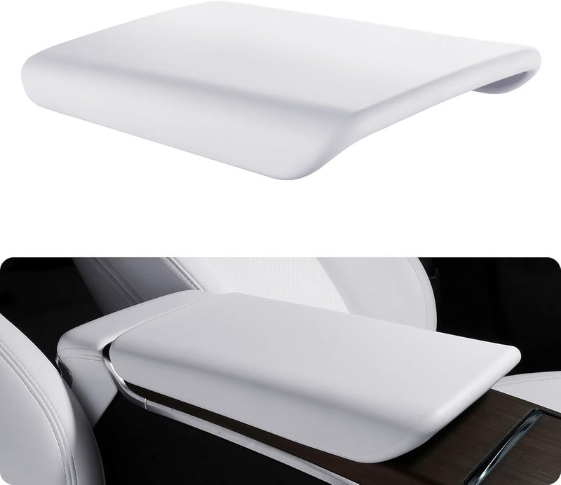 Basenor Upgraded Tesla Model S Model X Center Console Cover Non-Slip TPE Armrest Cover [No Logo] Protector Armrest [Proprietary Design] 2021-2026 Tesla Interior Accessories White - Image 1